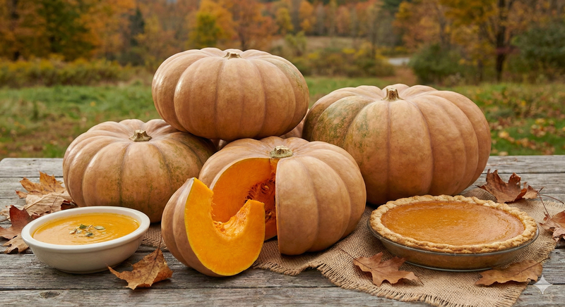 New England Cheddar F1 pumpkin seeds moschata - seed packet front view