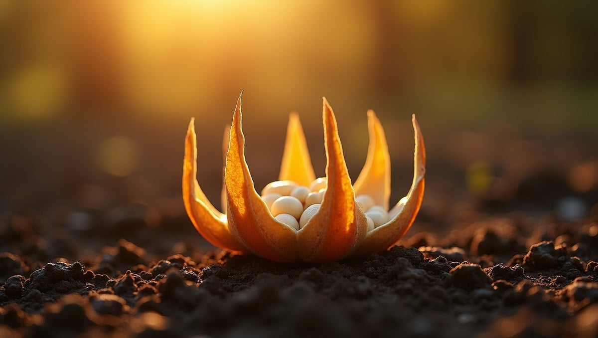 Moringa seed pod split open on dark soil, golden light, What the Moringa Seed Knows - Autumn Prairie Pumpkins Patch Post