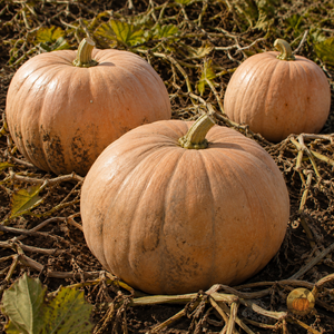 Upper Ground Sweet Potato squash in the field on drying vines - vine borer resistant Cucurbita moschata heirloom