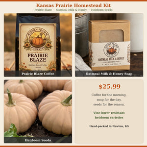 Homestead Kit - Prairie Blaze coffee, Oatmeal Milk & Honey soap, Spell Cast seeds
