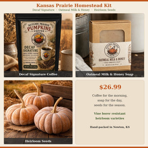 Homestead Kit - Decaf Signature coffee, Oatmeal Milk & Honey soap, Wan Fu seeds
