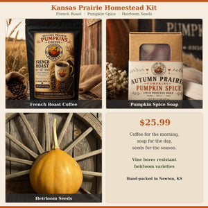 Homestead Kit - French Roast coffee, Pumpkin Spice soap, Seminole pie pumpkin seeds