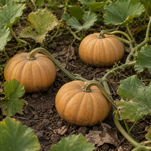 Butterkin Squash, in a garden patch with lightly dirty rind and weathered foliage