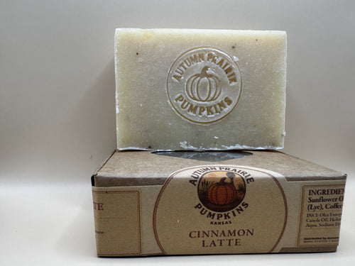 Cinnamon Latte cold process soap - handmade 4.5 oz bar stamped with the Autumn Prairie Pumpkins pumpkin - Newton Kansas
