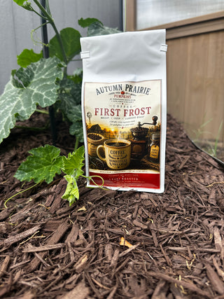 First Frost Coffee - bright espresso roast whole bean - 12 oz bag in the garden