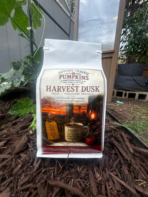 Harvest Dusk Decaf Coffee - sugarcane process whole bean - 12 oz bag in the garden