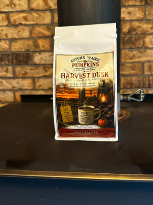 Harvest Dusk Decaf Coffee - evening decaf whole bean - 12 oz bag by the wood stove