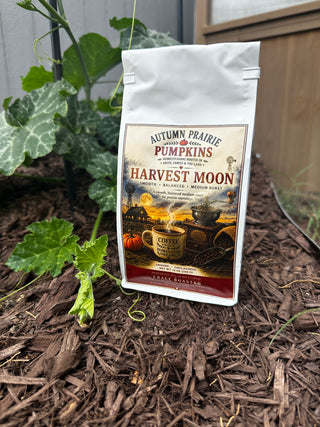 Harvest Moon Coffee - smooth medium roast ground - 12 oz bag in the garden