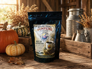 Decaf Signature Coffee - 8 oz ground coffee bag with heirloom pumpkins - water processed decaf