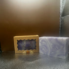 Lavender soap - bar and kraft box view - cold process soap