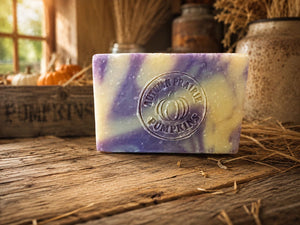 Lavender Lemongrass Soap - purple swirl stamped bar - handmade cold process soap