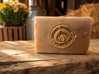 Oatmeal Milk and Honey Soap - stamped oat bar on rustic wood - handmade cold process soap