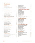 Interior preview from The Pumpkin Bakery Cookbook: contents page listing recipe chapters and page numbers.