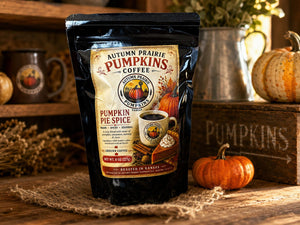 Pumpkin Pie Spice Coffee - 8 oz ground coffee bag with mini pumpkin - seasonal Kansas roast
