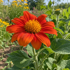 Tithonia Torch Mexican sunflower seeds - fiery orange bloom close-up - annual flower