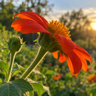 Tithonia Torch Mexican sunflower seeds - bloom side profile and bud - annual flower
